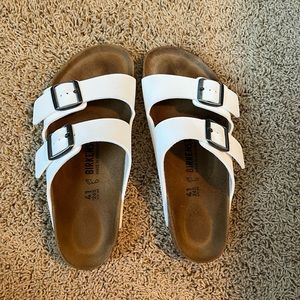 White two strap Birkenstocks women’s size 10 lightly used once